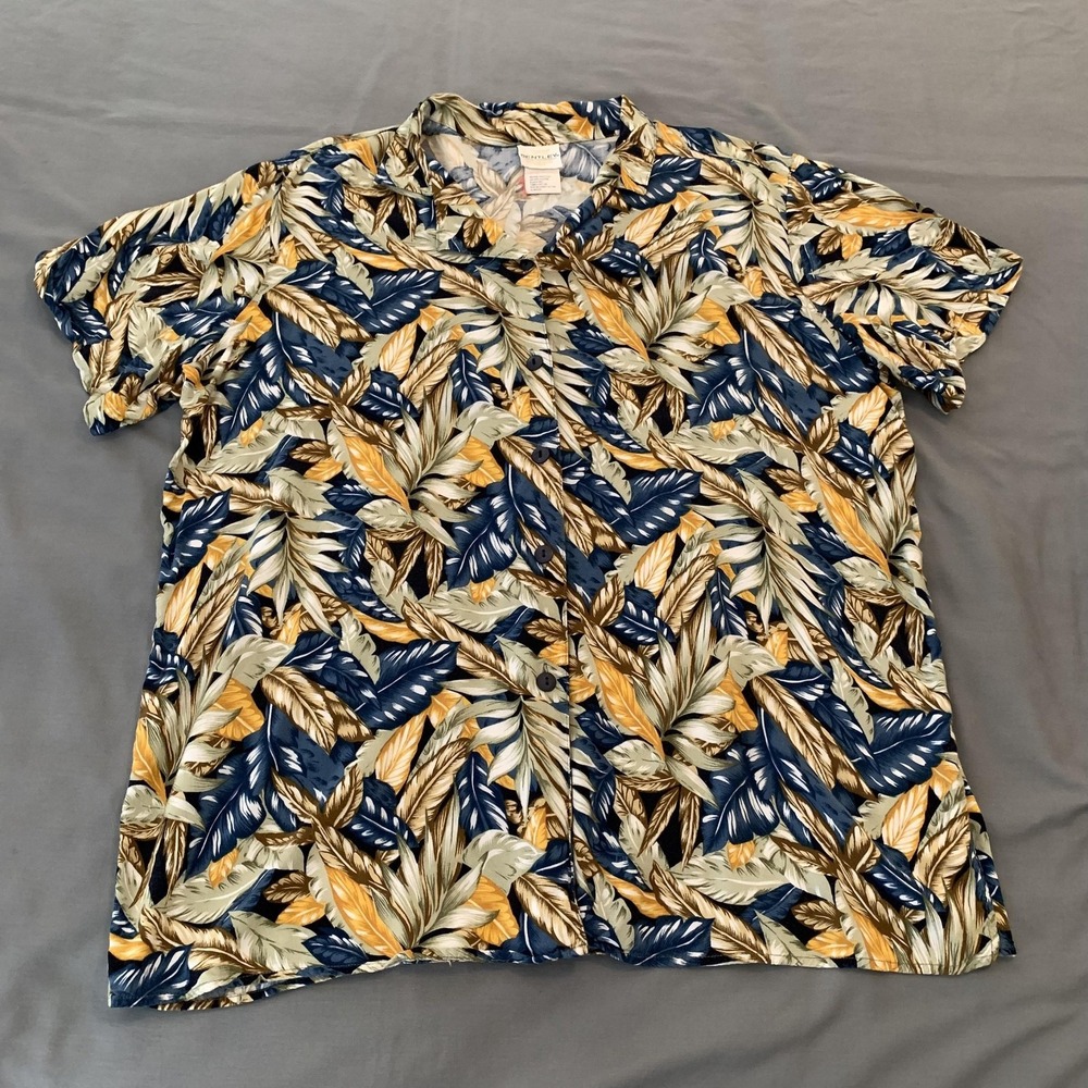 Bentley Shirt Womens 22W Plus Multicolor Tropical Button Front Rayon Hawaiian
